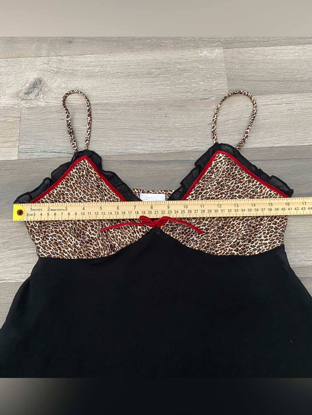 Vintage Secret Treasures Y2K Leopard Print Babydoll Top Red Velvet Bow Romantic - Picture 4 of 6